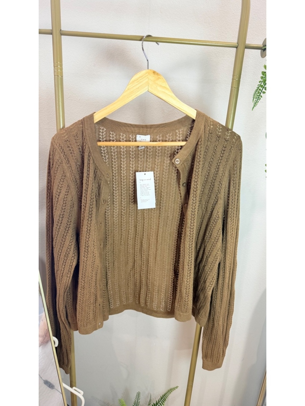 Size XXL Brown Crochet Knit Cardigan Sweater